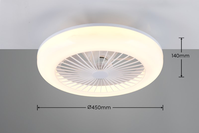 TRIO Reality R64032101 MORA Stropné svietidlo s ventilátorom D450mm SMD LED 13W/1400lm 2700-6500K biela, diaľkový ovládač