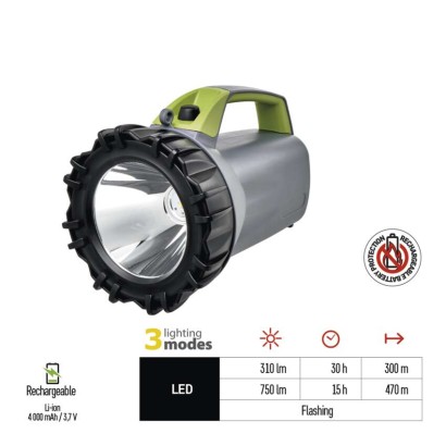 EMOS P2312 LED nabíjecí ruční svítilna 750lm Li-Ion akupack micro USB B šedo-černo-zelená