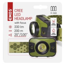 EMOS P3539 LED čelovka 330lm 3× AAA IP43 zeleno-čierna