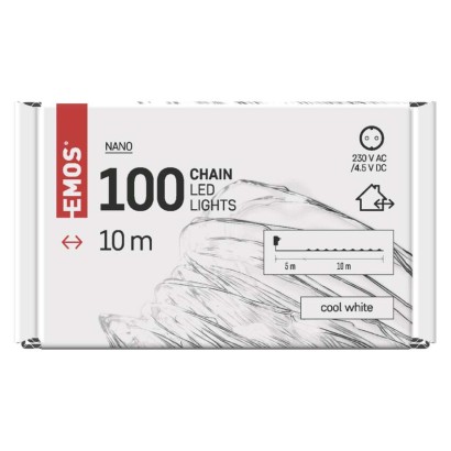 D3AC01 EMOS NANO vánoční řetěz 100 LED, střbrný drát, 10m, časovač, studená bílá, IP44