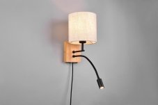 TRIO 212879236 NILAM nástenné svietidlo s vypínačom 1xE27 + SMD LED prírodné drevo, biela