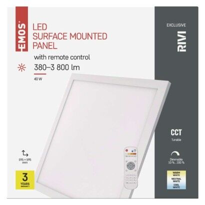 Emos ZM5173 LED RIVI stropní přisazené klasické svítidlo čtverec 595 × 595 × 52 mm 40W 380–3800lm 2700–6000K bílá