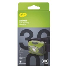 GP P8572 LED nabíjacia čelovka 300lm 3× AAA mikro USB IPX6 zeleno-šedá