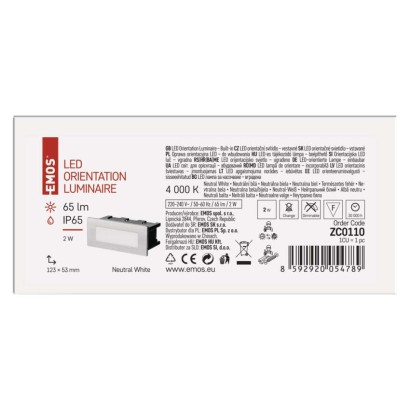 Emos ZC0110 LED AMAL vestavné svítidlo obdélník obdélník 123 × 53 × 61 mm 1,5W 55lm 4000K nerez
