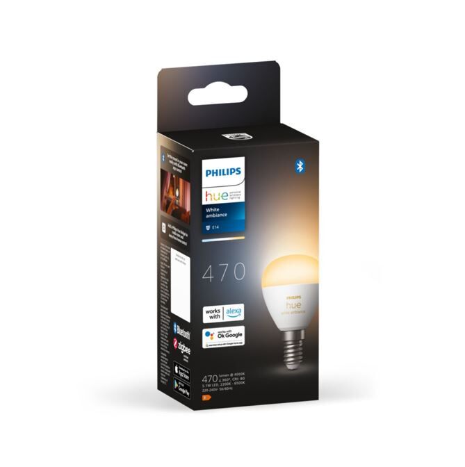 8719514491106 Philips Hue White Ambiance žárovka LED E14 5,1W/470lm 2200-6500K P45 kapka