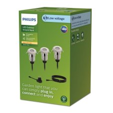 Philips 8720169269453 GardenLink Low Volt Spore nízkonapäťové vonkajšie svietidlo do zeme LED 3x1W/120lm 2700K IP67(IP44 PSU) strieborná 3-set+adaptér+kábel 5m