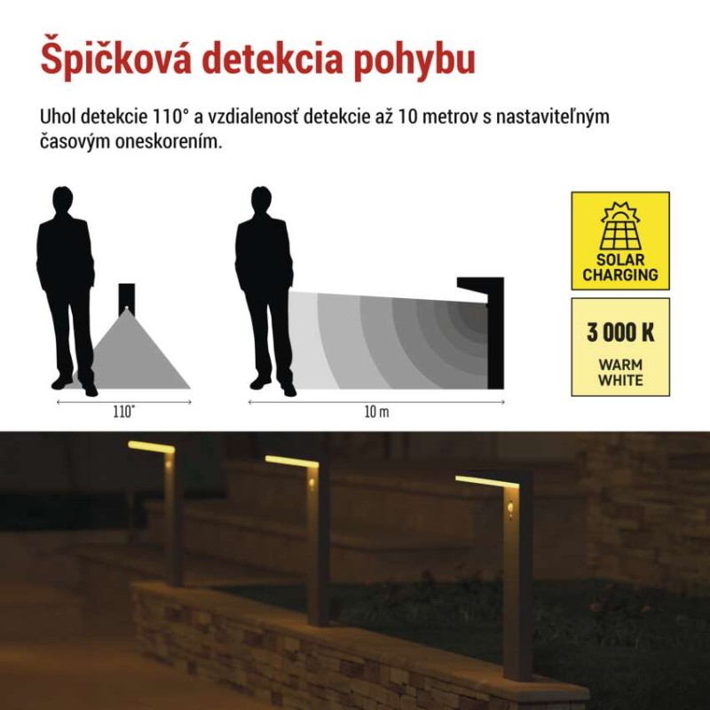 EMOS ZGK0B4S VEREA solárny záhradný stĺpik (stojanové svietidlo) LED 154 × 107 × 500 4,4W 460lm 3000K IP44 so senzorom čierna