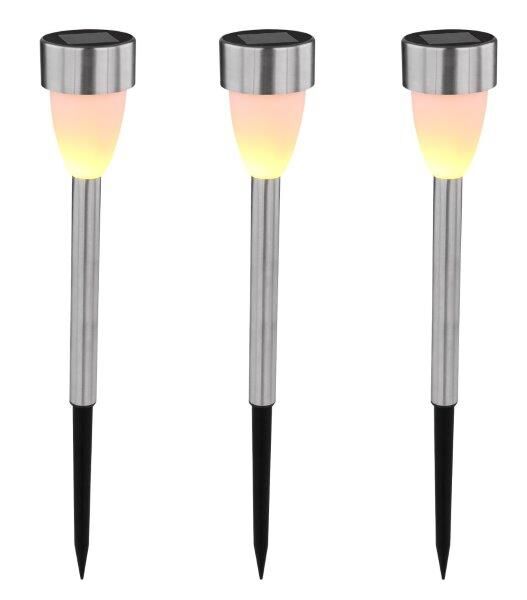 33576-3 GLOBO Exteriérové ​​solární LED svítidlo, orientační zapichovací svítidlo na osvětlení zahrad a teras, 3ks v balení, 3x 0,06W 2000K IP44 nerez