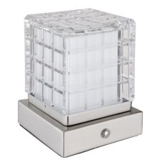 GLOBO 21009W LUNKI dotyková stolná lampička LED V100mm 2,5W/206lm 2700+6500+4000K matný nikel, priehľadná, vrátane batérie CR18650 1800mAh 3,7V, USB-A 2.0 - USB-C