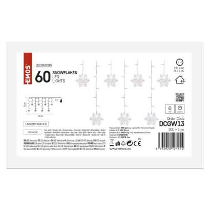 DCGW13 EMOS dekorační vánoční řetěz - závěs s vločkami LED 150x55cm, studená bílá, IP44