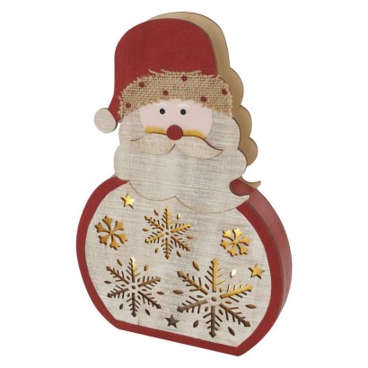 DCWW24 EMOS vánoční dekorace LED dřevěná – santa, 30cm, 2xAAA, teplá bílá, časovač