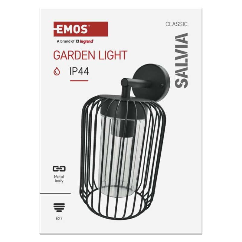 Emos ZGD010P SALVIA venkovní nástěnné svítidlo E27 208 × 160 × 285 mm  IP44 černá