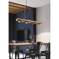 TRIO 301900467 BELL závesné svietidlo 4xE14 antický nikel, drevo