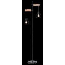 GLOBO 15326-2SN MINA Vintage stojaca lampa 2xE27 čierna, prírodné drevo