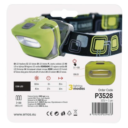 EMOS P3528 LED čelovka 150lm 3× AAA zelená