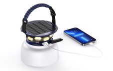 Immax 08493L solárna kempingová lampa LED 10W 3600-4400K RGB IP65, modrá, solárny panel, stmievateľná, integrovaný RGB pásik