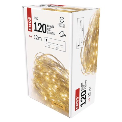 D3AW15 EMOS DROP vánoční řetěz 120 LED 12m teplá bílá, časovač, IP44