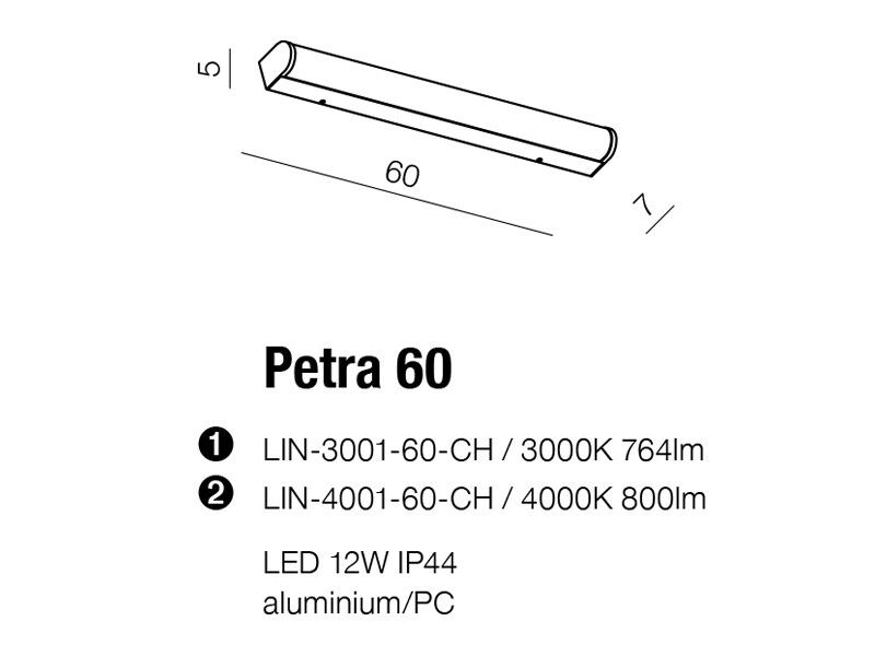 AZzardo AZ2472 DECOline PETRA 60 3000 CHROME nástěnné LED svítidlo 12W / 764lm IP44 chrom