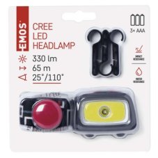 EMOS P3531 LED čelovka 330lm 3× AAA + 1× CR2032 IP44 sivá