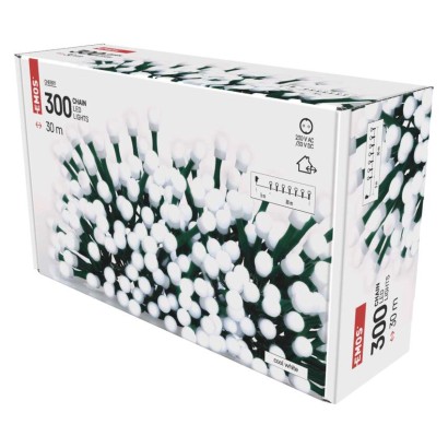 D5AC04 EMOS CHERRY vánoční řetěz Cherry 300 LED, zelený drát, 30m, časovač, studená bílá, IP44