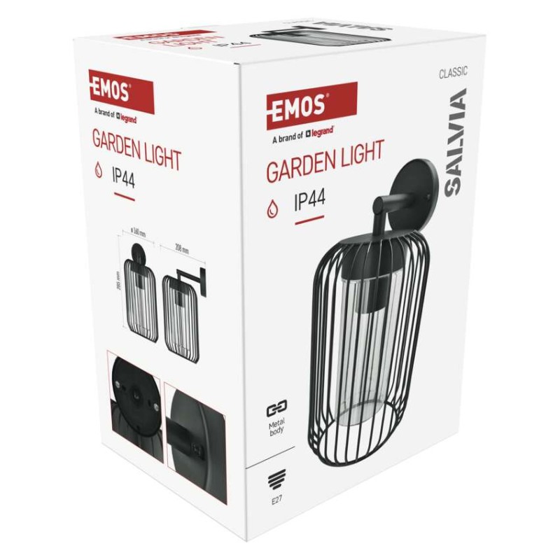 Emos ZGD010P SALVIA venkovní nástěnné svítidlo E27 208 × 160 × 285 mm  IP44 černá