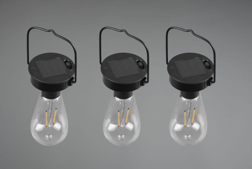 TRIO Reality R35146132 CAMPUS závesné solárne svietidlo 3-set SMD LED 3x0,1W IP44 súmrakový senzor, čierna matná