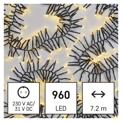 D4BW08 EMOS CLASSIC vánoční řetěz - ježek 960 LED 7,2m černý drát, teplá bílá, 8 módů, časovač, IP44