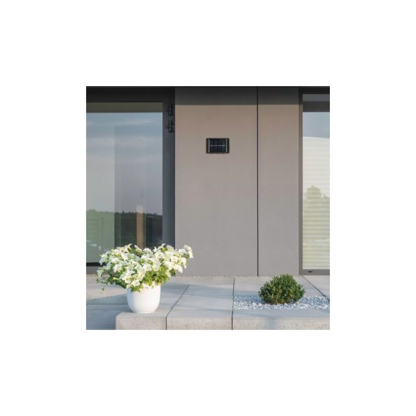 RABALUX 77024 Kangton solárne nástenné svietidlo reflektor LED 1,2W/8lm 3000K IP44 čierna, súmrakový senzor
