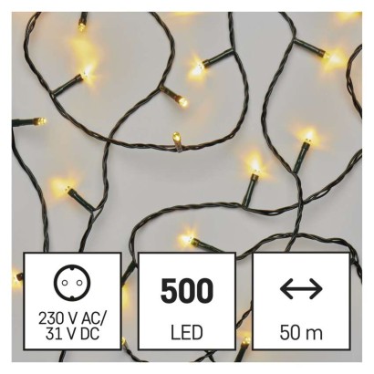D4AW06 EMOS CLASSIC vánoční řetěz 500 LED, zelený drát, 50m, časovač, teplá bílá, IP44