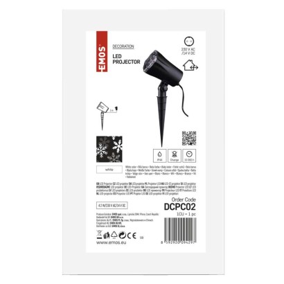 DCPC02 EMOS LED vánoční dekorativní projektor – vločky, IP44, bílá
