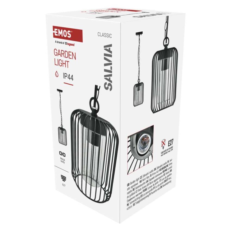 EMOS ZGD070P SALVIA závěsné exteriérové ​​svítidlo E27 160 × 160 × 760  IP44 černá