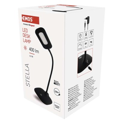 EMOS Z7602B STELLA stolní lampa LED 6,5W/400lm 4000K, stmívatelné, černá