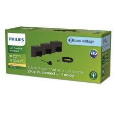 Philips 8720169269439 GardenLink Low Volt Grits nízkonapäťové vonkajšie nástenné svietidlo LED 3x1,5W/180lm 2700K IP44 čierna 3-set+adaptér+kábel 5m
