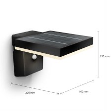 Philips 8720169265745 UltraEfficient Solar Zonal solárne nástenné svietidlo so senzorom PIR LED 1,3W 250/25lm 3000K IP44 čierna