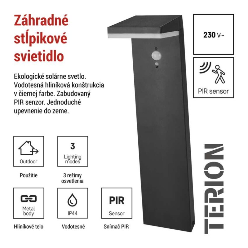 EMOS ZGK0B4S VEREA solárny záhradný stĺpik (stojanové svietidlo) LED 154 × 107 × 500 4,4W 460lm 3000K IP44 so senzorom čierna