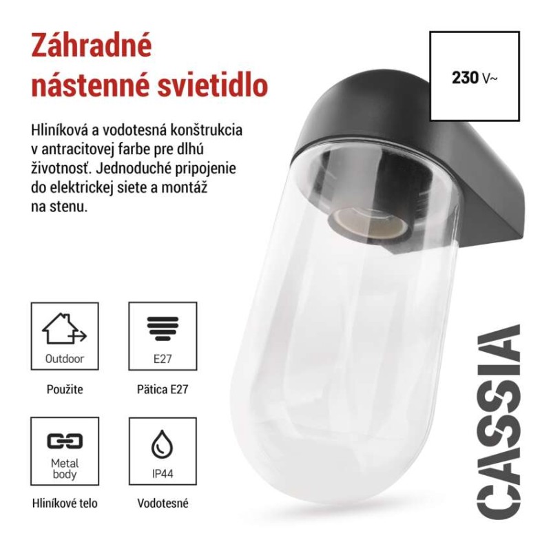 EMOS ZGG010P CASSIA nástenné exteriérové svietidlo E27 126 × 95 × 222  IP44 antracit
