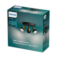 Philips 8720169299955 Conduit stropné bodové svietidlo/spot D196mm 3xGU10 čierna, mosadzná, ClickFix