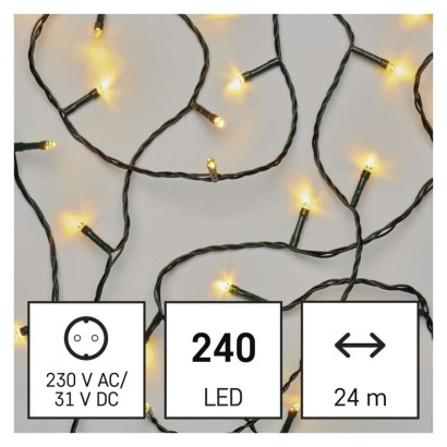 D4AW05 EMOS CLASSIC vánoční řetěz 240 LED, zelený drát, 24m, časovač, teplá bílá, IP44