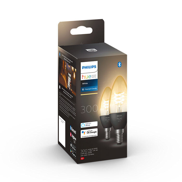 Philips HUE LED White Filament žárovka E14 2x4,5W 300lm 3100K svíčka stmívatelná BlueTooth 2-set