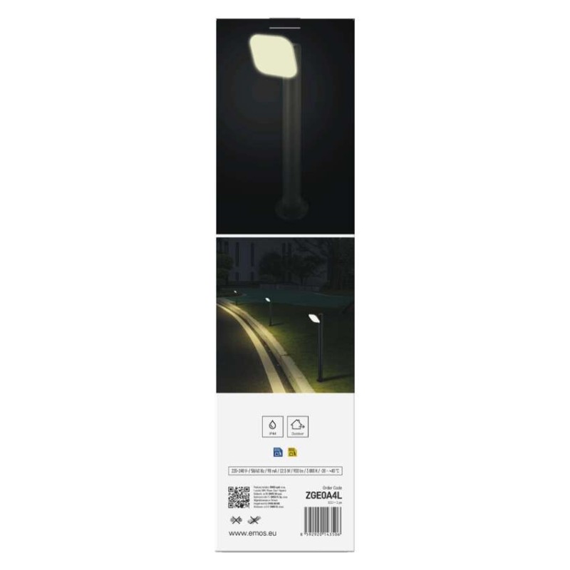 Emos ZGE0A4L NIKA venkovní stojanové svítidlo/sloupek LED 120 × 120 × 500 mm 12,5W 900lm 3000K IP44 antracit