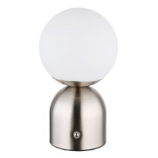 GLOBO 21006N JULSY dotyková stolní lampička V210mm LED 2,5W/189lm 2700+6500+4000K matný nikl, bílá, vrátane CR18650 1800mAh 3,7V, USB kabel