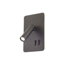 REDO 01-2982 QUDA nástenné bodové svietidlo/spot s vypínačom LED 6+3W/330+135lm 3000K čierna, USB port