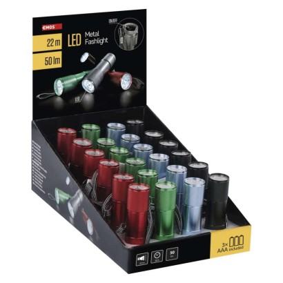 EMOS P3848A ruční kovová baterka/svítidlo LED D26mm 50lm, 3xAAA, 24-set