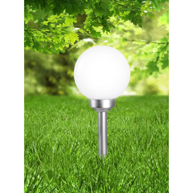 3376 GLOBO Exteriérové ​​solární LED svítidlo, zapichovací Koule na osvětlení zahrad a teras, 4x 0,06W 4000K IP44 stříbrná, bílá