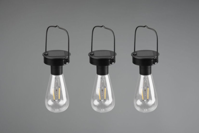TRIO Reality R35146132 CAMPUS závesné solárne svietidlo 3-set SMD LED 3x0,1W IP44 súmrakový senzor, čierna matná