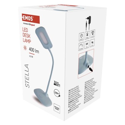 EMOS Z7602BL STELLA stolní lampa LED 6,5W/400lm 4000K, stmívatelné, modrá