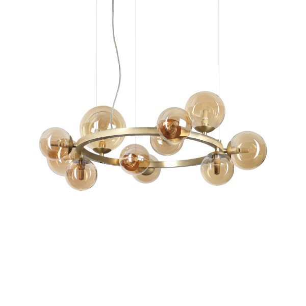 Ideal Lux 322773 PERLAGE závesné svietidlo 11xG9 D730mm saténová mosadz, jantárová