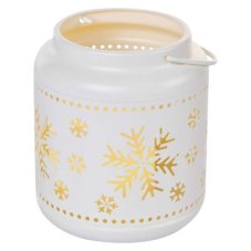 DCLV11 EMOS LED dekorácia – lampáš s vločkami kovová biela, 14cm, 3x AAA, vintage