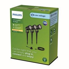 Philips 8720169269392 GardenLink Low Volt Caper nízkonapäťové vonkajšie svietidlo/reflektor LED 3x1,5W/180lm 2700K IP44 čierna 3-set+adaptér+kábel 5m