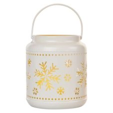 DCLV11 EMOS LED dekorácia – lampáš s vločkami kovová biela, 14cm, 3x AAA, vintage